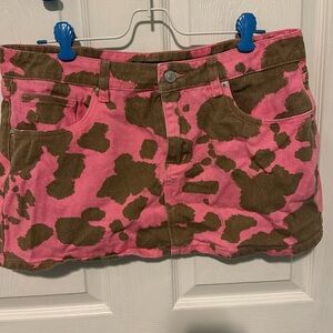 Pink and Brown Cow Print Skirt
